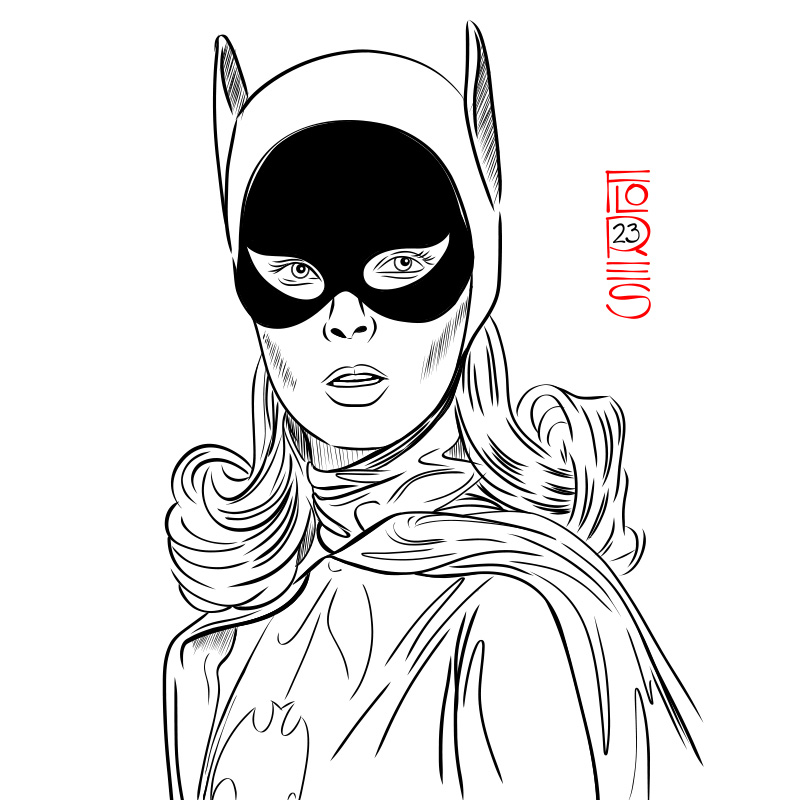 Drawing inspired by the 1967 TV series 'Batman', with Yvonne Craig as Batgirl