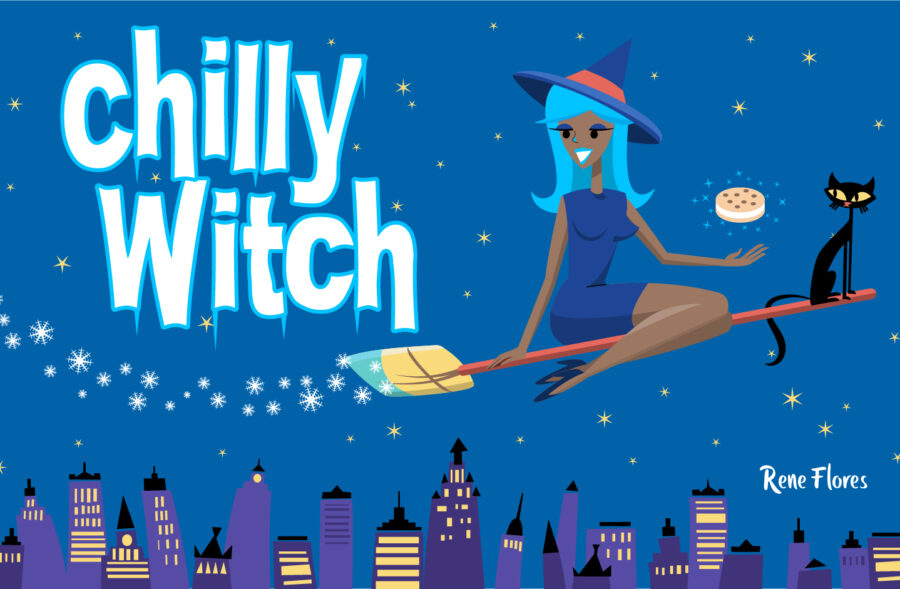 Vector-based illustration of "Chilly Witch", the mascot for Chilewich placemats