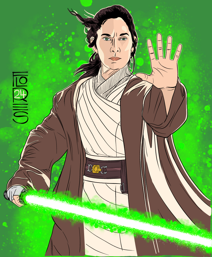 Drawing created with Adobe Fresco of actor Carrie-Anne Moss as Indara from Star Wars: The Acolyte