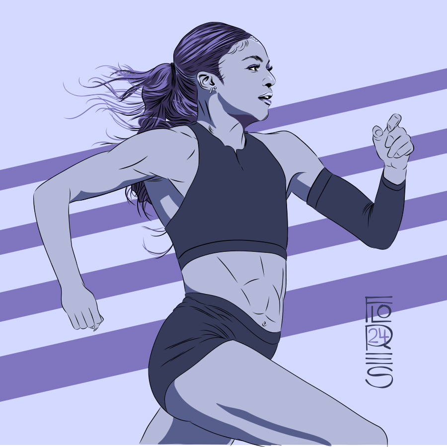 Drawing made with Adobe Fresco of Olympic track gold medalist Gabby Thomas